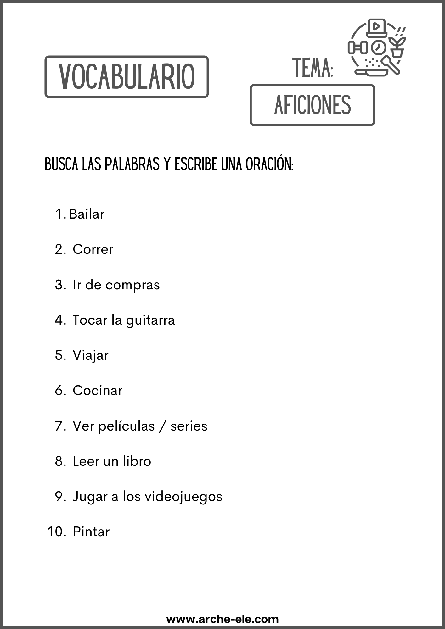 LISTAS DE VOCABULARIO | ELE | Arche-ELE