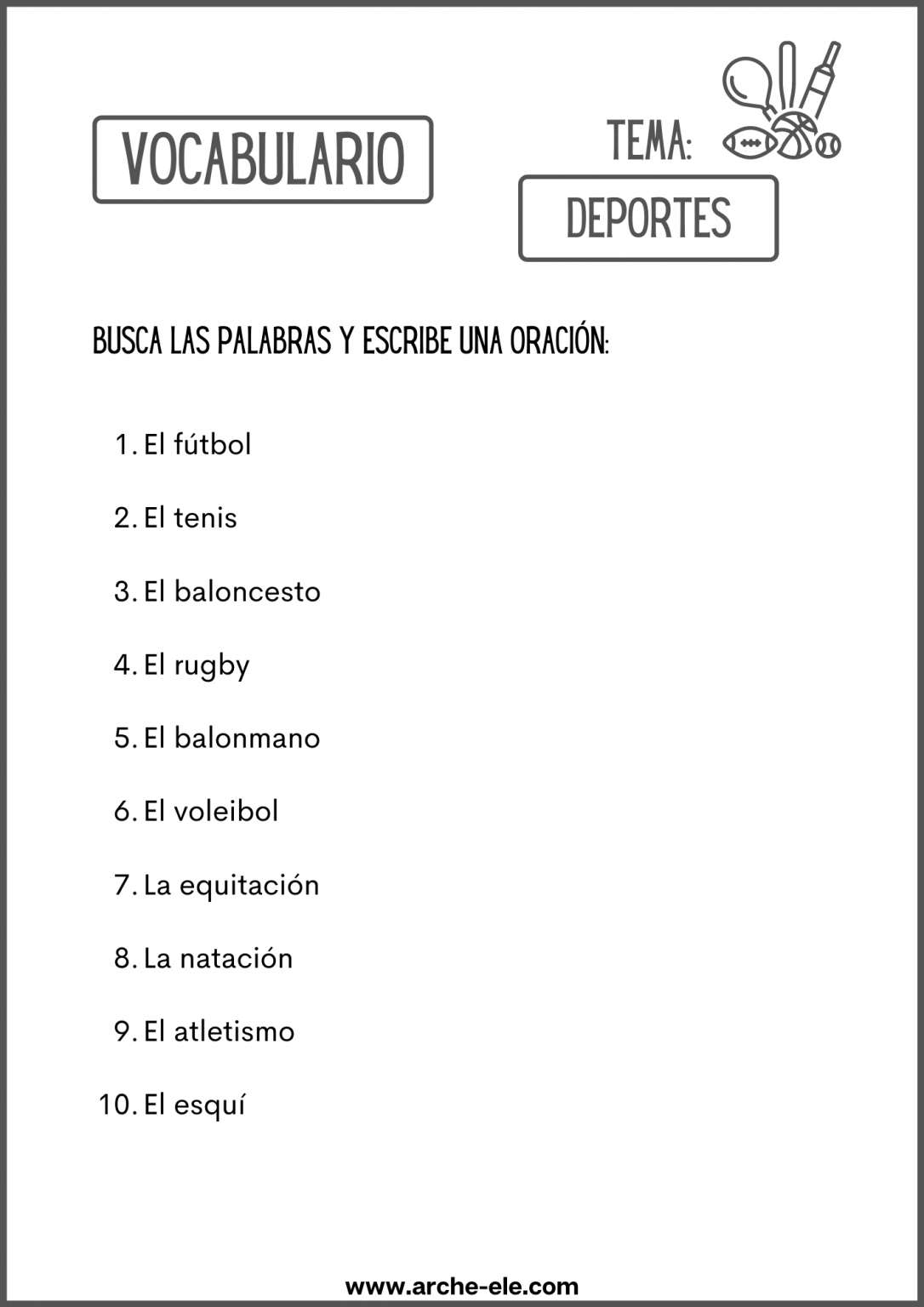 LISTAS DE VOCABULARIO | ELE | Arche-ELE